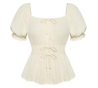 SCARLET DARKNESS Women Renaissance Tops Square Neck Victorian Shirts Puff Sleeve Crop Top for Spring Summer 2025 Apricot S