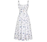 SCARLET DARKNESS Women’s Summer Floral Sun Dresses Blue Boho Midi A-Line Corset Pleated Smocked Victorian Beach Dress Light Blue Floral L