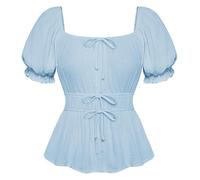 SCARLET DARKNESS Women’s Victorian Blouse Vintage Square Neck Top for Summer Evening Party Going Out Shirt Blue S