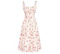 SCARLET DARKNESS Women Summer Dresses Casual Floral Beach Sundress A-Line Sleeveless Spaghetti Strap Victorian Milkmaid Corset Dress Apricot-Pink XXL