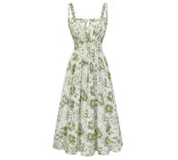 SCARLET DARKNESS Women Summer Dresses Casual Floral Beach Sundress A-Line Sleeveless Spaghetti Strap Victorian Milkmaid Corset Dress Green Line Floral XL