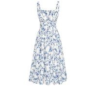 SCARLET DARKNESS Women Summer Dresses Casual Floral Beach Sundress A-Line Sleeveless Spaghetti Strap Victorian Milkmaid Corset Dress White-Dark Blue M