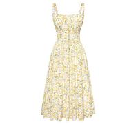 SCARLET DARKNESS Women Summer Dresses Casual Floral Beach Sundress A-Line Sleeveless Spaghetti Strap Victorian Milkmaid Corset Dress White Yellow S