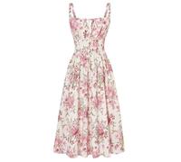 SCARLET DARKNESS Women Summer Dresses Casual Floral Beach Sundress A-Line Sleeveless Spaghetti Strap Victorian Milkmaid Corset Dress Vintage Pink Floral XL