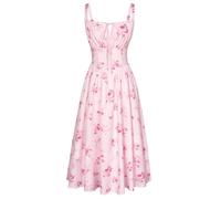SCARLET DARKNESS Women Summer Dresses Casual Floral Beach Sundress A-Line Sleeveless Spaghetti Strap Victorian Milkmaid Corset Dress Rose Pink L