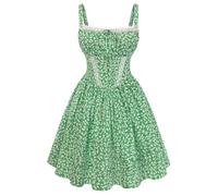 SCARLET DARKNESS Women Summer Dresses Floral Mini Corset Dress Beach Party Sleeveless Spaghetti Strap A-Line Sundress Green White S