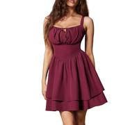 SCARLET DARKNESS Women Summer Mini Dresses Spaghetti Strap Corset Dress Beach Sundress Victorian Milkmaid Dress Wine Red M