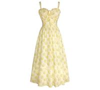 SCARLET DARKNESS Women Summer Yellow Floral Maxi Dresses Plus Size Smocked A-Line Flowy Victorian Vintage Boho Sun Dress for Wedding Guest XXL