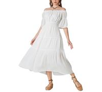 SCARLET DARKNESS Women Tiered Long Dress White Boho Maxi Dress Pirate Off Shoulder Dresses White L