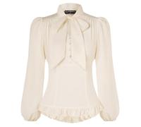 SCARLET DARKNESS Women Victoria Ruffle Blouse Elegant Long Puff Sleeve Fairycore Blouse Apricot L