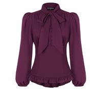 SCARLET DARKNESS Women Victoria Ruffle Blouse Elegant Long Puff Sleeve Fairycore Blouse Purple L
