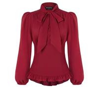 SCARLET DARKNESS Women Victoria Ruffle Blouse Elegant Long Puff Sleeve Fairycore Blouse Wine L