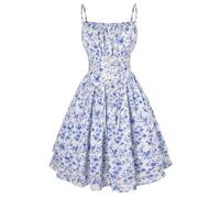 SCARLET DARKNESS Women Victorian Mini Dress Summer Beach Sundress Casual A-Line Sleeveless Floral Dresses Beige Blue Floral S