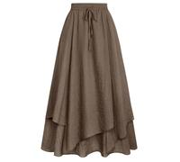 SCARLET DARKNESS Women Vintage Long Skirt Elastic High Waist Medieval Tiered Skirts for Spring Summer Brown L