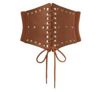 SCARLET DARKNESS Women Wide Belt with Rivet Elastic Waist Medival Belt PU Leather Gothic Corset Cosplay Light Brown L