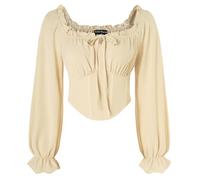 SCARLET DARKNESS Women's Apricot Corset Top Long Lantern Sleeve Blouse Smocked Waist Shirts Square Collar Medieval Crop Top S