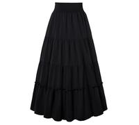 SCARLET DARKNESS Womens Black Slit Long Skirt Elastic Waist Maxi Skirt Renaissance Peasant Boho Skirts for Women XXL