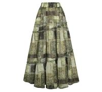 SCARLET DARKNESS Women's Boho Maxi Skirt High Waisted Chiffon Flowy Long Renaissance Skirts, Green Patchwork Floral, M