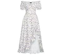 SCARLET DARKNESS Women's Cottagecore Floral Dress Square Neck with Ruffle Hem Medieval Corset Dress Purple Print on White S