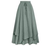 SCARLET DARKNESS Womens Cottagecore Maxi Skirt Ruffle Layered Renaissance Tiered Skirts for Beach Light Green XL