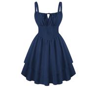 SCARLET DARKNESS Womens Dark Blue Sun Dress Victorian Flowy Spaghetti Dresses for Spring Summer Pirate Dress Vintage Wedding S