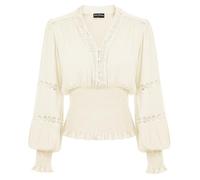 SCARLET DARKNESS Womens Elegant Renaissance Vintage Blouse Lantern Long Sleeve V Neck Victorian Smocked Shirt Cream M