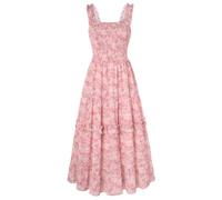 SCARLET DARKNESS Women's Floral Long Dresses Sleeveless Square Neck A-Line Beach Summer Sun Dress Gray Pink L