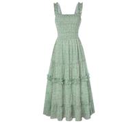 SCARLET DARKNESS Women's Floral Long Dresses Sleeveless Square Neck A-Line Beach Summer Sun Dress Green White Floral L