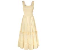 SCARLET DARKNESS Women's Floral Long Dresses Sleeveless Square Neck A-Line Beach Summer Sun Dress Yellow White Floral L