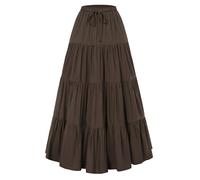 SCARLET DARKNESS Women's Flowy Boho Maxi Skirts Elastic Waist Drawstring A-Line Skirt Renaissance Tiered Long Skirts with Pockets Dark Brown XL