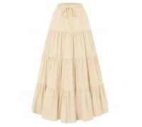 SCARLET DARKNESS Women's Flowy Boho Maxi Skirts Elastic Waist Drawstring A-Line Skirt Renaissance Tiered Long Skirts with Pockets Apricot XXL