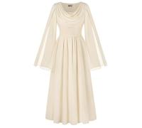 SCARLET DARKNESS Womens Gothic Steampunk Dress Medieval Pirate Costume Cowl Neck Apricot Dresses for Women UK Cosplay S