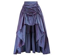 SCARLET DARKNESS Women's Gothic Steampunk Skirt Victorian High-Low Bustle Skirt, Navy Blue, S