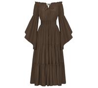 SCARLET DARKNESS Womens Halloween Brown Dress Vintage Medieval Costume Off The Shoulder Bell Sleeve Fairy Fancy Dresses for Women UK Cosplay XL