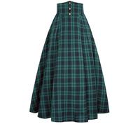 SCARLET DARKNESS Womens Maxi Plaid Skirt Elastic High Waist Tartan Skirt Cottagecore Victorian Vintage Long Skirt Dark Green M