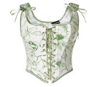 SCARLET DARKNESS Women's Medieval Bustier Corset Top Ruffle Lace Up Overbust Steampunk Gothic Victorian Corsets for Women Meideval Party Simple Green 14
