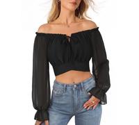 SCARLET DARKNESS Women's Medieval Crop Tops,Retro Off-Shoulder Blouses