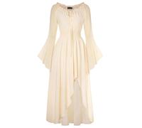SCARLET DARKNESS Women's Medieval Dress Elastic Off The Shoulder Renaissance Maxi Dress Bell Sleeve Lace-up Long Dresses Apricot M