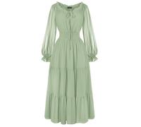 SCARLET DARKNESS Women's Medieval Dress Lace-up Long Lantern Sleeves Renaissance Dress High Elastic Waist Sommer Maxi Dresses Light Graygreen L