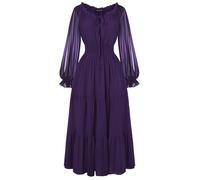 SCARLET DARKNESS Women's Medieval Dress Lace-up Long Lantern Sleeves Renaissance Dress High Elastic Waist Sommer Maxi Dresses Purple S