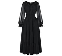 SCARLET DARKNESS Women's Medieval Dress Lace-up Long Lantern Sleeves Renaissance Dress High Elastic Waist Sommer Maxi Dresses Black S