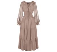 SCARLET DARKNESS Women's Medieval Dress Lace-up Long Lantern Sleeves Renaissance Dress High Elastic Waist Sommer Maxi Dresses Khaki M