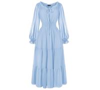 SCARLET DARKNESS Women's Medieval Dress Lace-up Long Lantern Sleeves Renaissance Dress High Elastic Waist Sommer Maxi Dresses Light Blue L