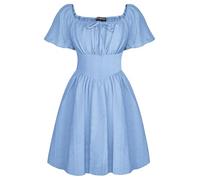 SCARLET DARKNESS Women's Medieval Dress Puff Sleeve Mini Bubble Dresses Square Neck Lace-up Front Pirate Costume Light Blue M