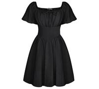 SCARLET DARKNESS Women's Medieval Dress Puff Sleeve Mini Bubble Dresses Square Neck Lace-up Front Pirate Costume Black M