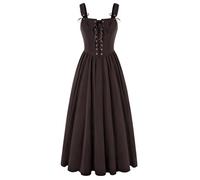 SCARLET DARKNESS Womens Medieval Pirate Dress A-Line Spaghetti Strap Victorian Corset Milkmaid Dress Elegant Brown Sundress XL