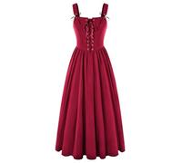 SCARLET DARKNESS Womens Medieval Pirate Dress A-Line Spaghetti Strap Victorian Corset Milkmaid Dress Steampunk Overdress Red XL