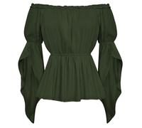 SCARLET DARKNESS Womens Medieval Victorian Tops Off Shoulder Tops for Women UK Elastic Waist Peplum Blouse Christmas Halloween Olive Green L