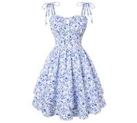 SCARLET DARKNESS Women's Mini Dress Spaghetti Strap Floral Sundress Ruffled Summer Casual Vacation Dresses Blue Floral XXL