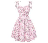 SCARLET DARKNESS Women's Mini Dress Spaghetti Strap Floral Sundress Ruffled Summer Casual Vacation Dresses Pink Floral XXL